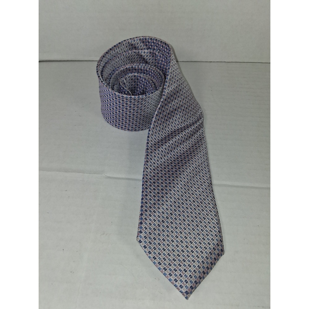 Pronto Uomo Platinum Men's Necktie‎ Blue Gray Geometric Silk Blend Business